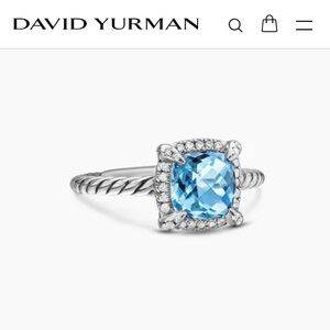 David Yurman Petite Chatelaine Pave’ Bezel Sterling Silver Ring with Blue Stone